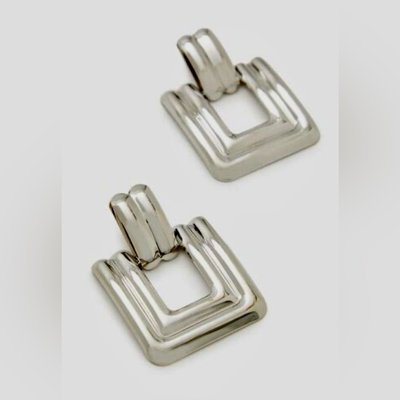 Retro 80’s XL Silver Square Door Knocker Earrings - Picture 6 of 7